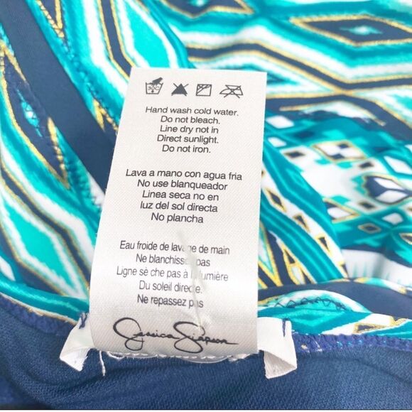 Jessica Simpson One-piece Swimsuit Teal and Navy with Gold Studs - Picture 12 of 16